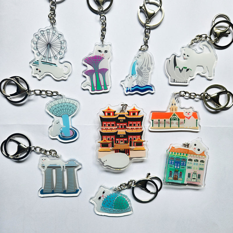 Naughty Kitty &  Singapore Landmarks Acryic  Keychain