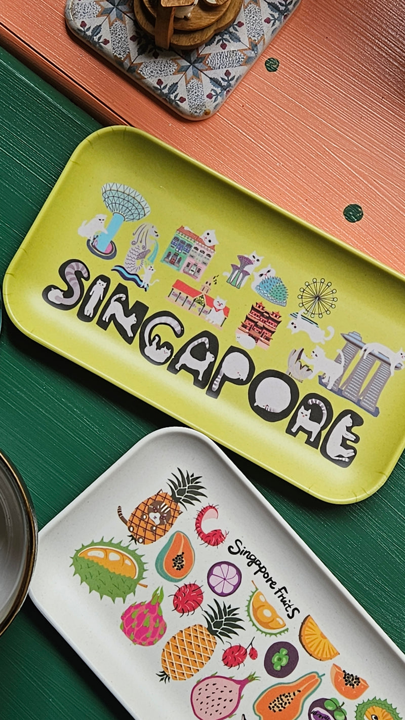 Naughty Kitty & Singapore Landmarks Bamboo Tray