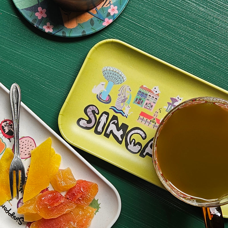 Naughty Kitty & Singapore Landmarks Bamboo Tray