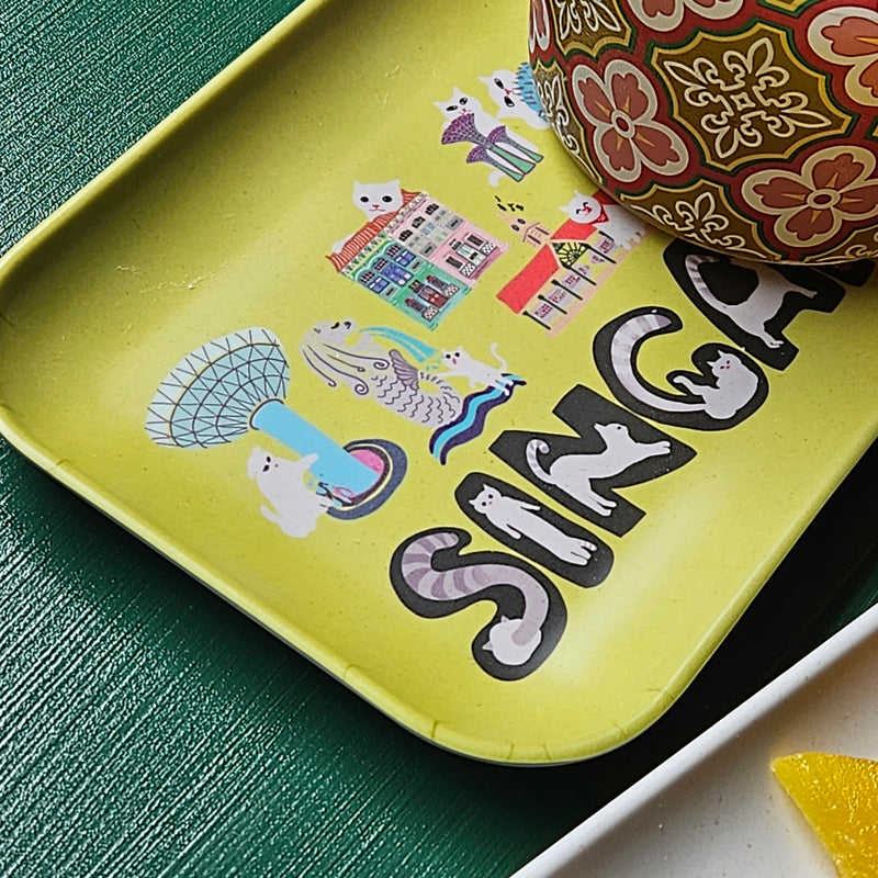 Naughty Kitty & Singapore Landmarks Bamboo Tray