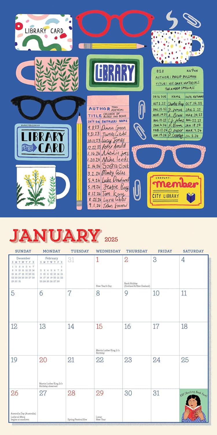 Book Nerd Mini Wall Calendar 2025