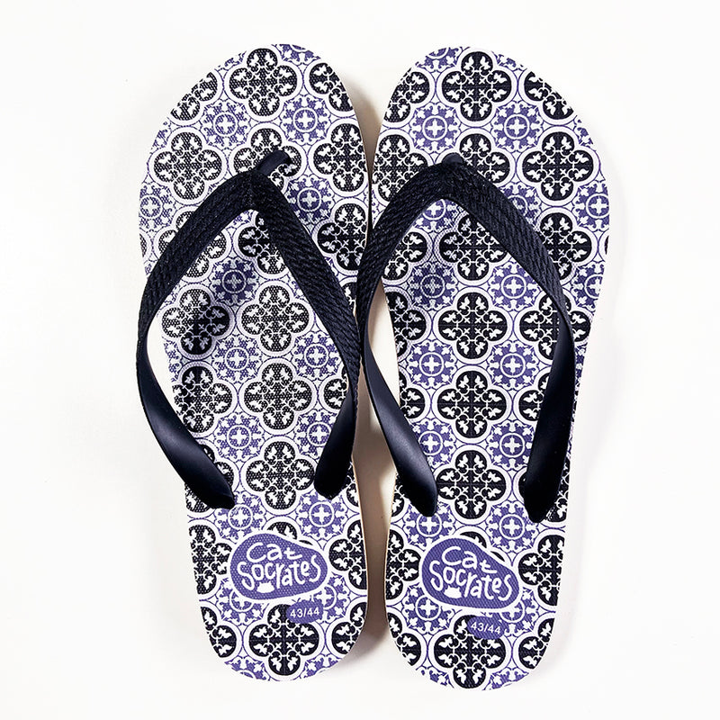 (Pre-order) Peranakan Tile Flip-flops Black & White Classic tile