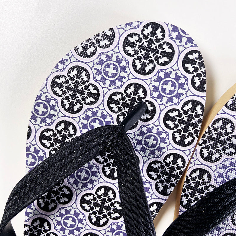 (Pre-order) Peranakan Tile Flip-flops Black & White Classic tile