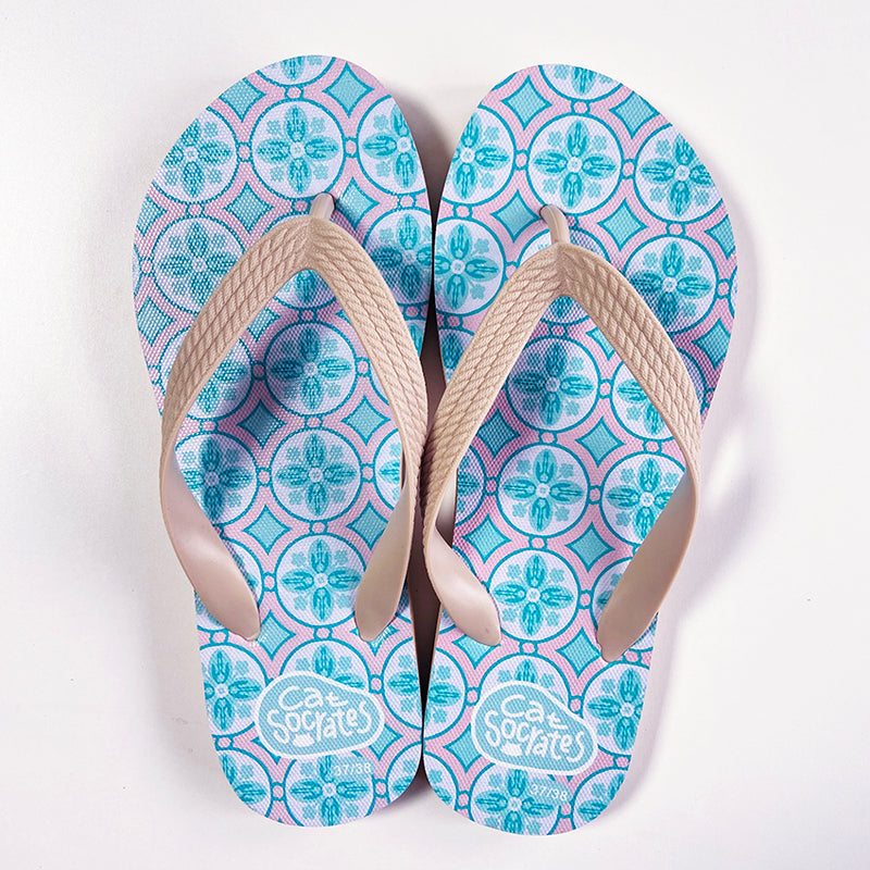 (Pre-order) Peranakan Tile Flip-flops Blue Coin tile