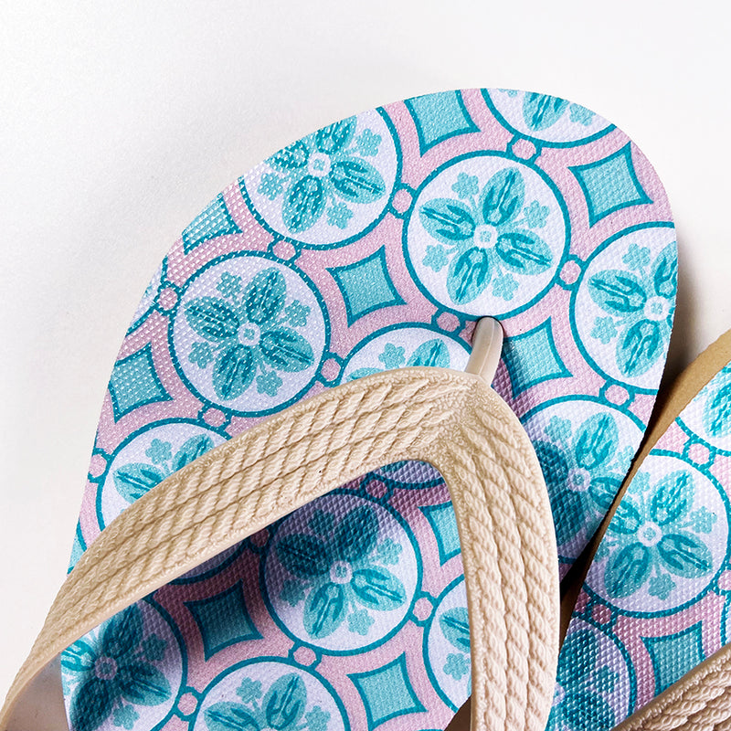 (Pre-order) Peranakan Tile Flip-flops Blue Coin tile