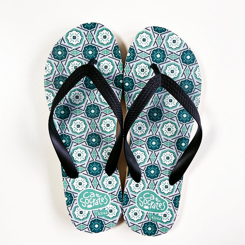 Peranakan Tile Flip-flops Green Checks tile (Copy)