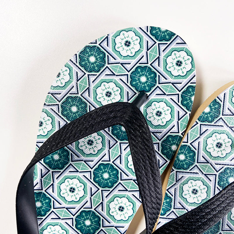 Peranakan Tile Flip-flops Green Checks tile (Copy)