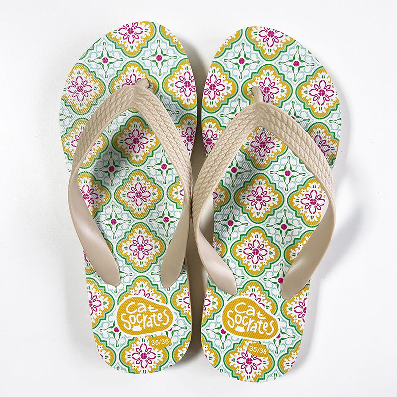 Peranakan Tile Flip-flops Green & Orange tile