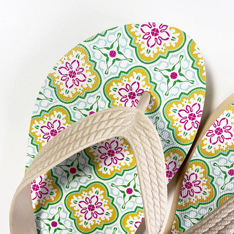 Peranakan Tile Flip-flops Green & Orange tile