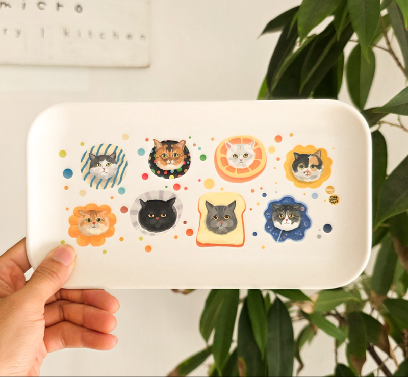 Neko kao Cat face Bamboo Tray