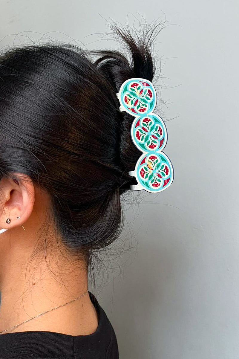 Peranakan Tile Hair Claw Clip Circles & Flowers