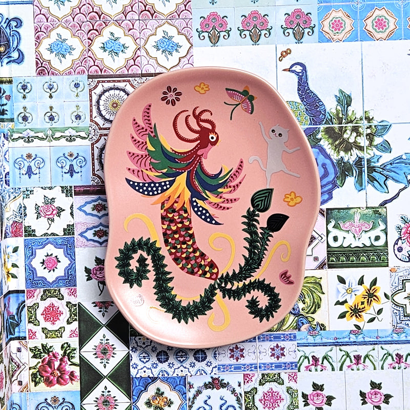 (Pre-order) Batik & Kitty Ceramic Plate - Pink Phoenix