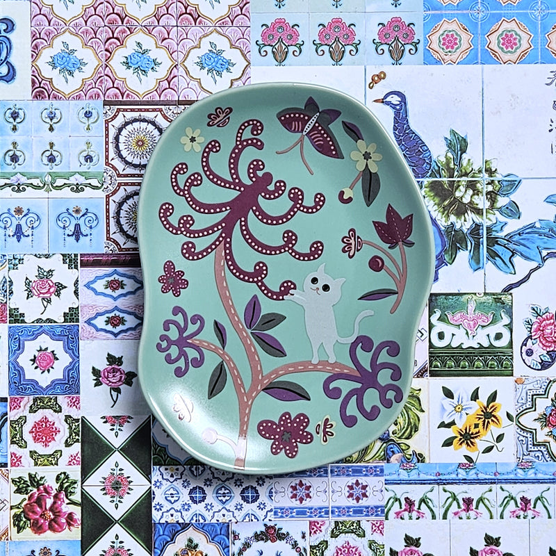 (Pre-order) Batik & Kitty Ceramic Plate - Purple Flora Motif