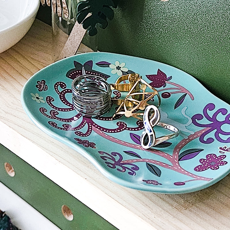 (Pre-order) Batik & Kitty Ceramic Plate - Purple Flora Motif