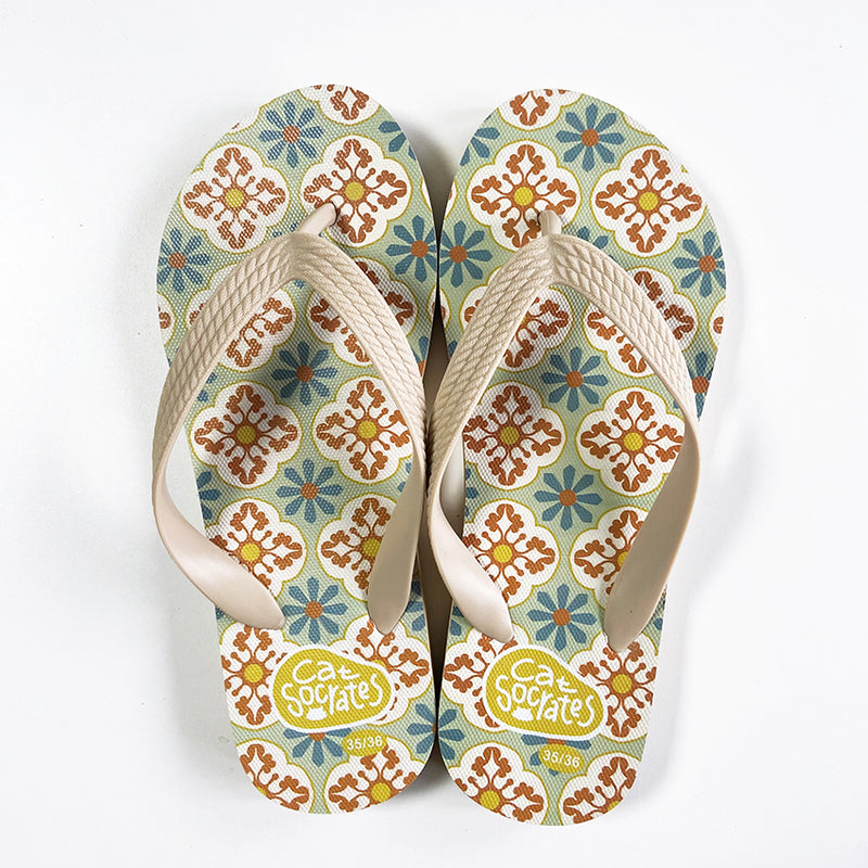 (Pre-order) Peranakan Tile Flip-flops Orange Plum Blossom tile