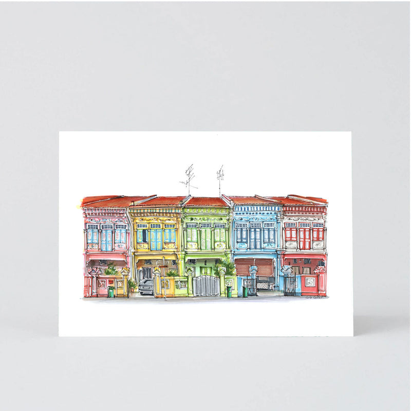 Watercolor Singapore Greeting Card Koon Seng Road Shophouse