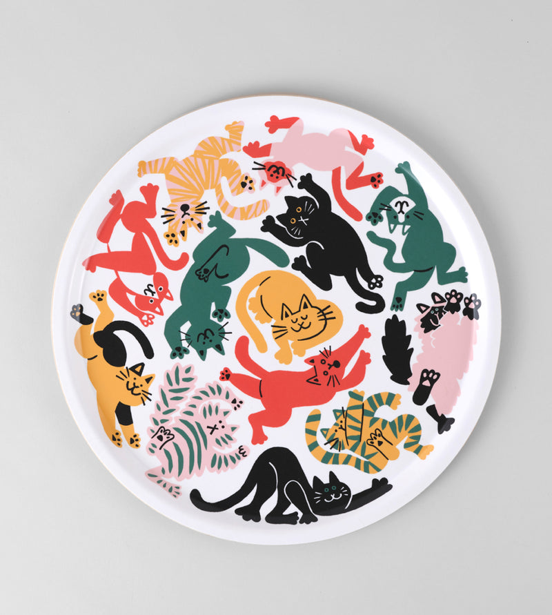 Round Wooden Tray - Cats