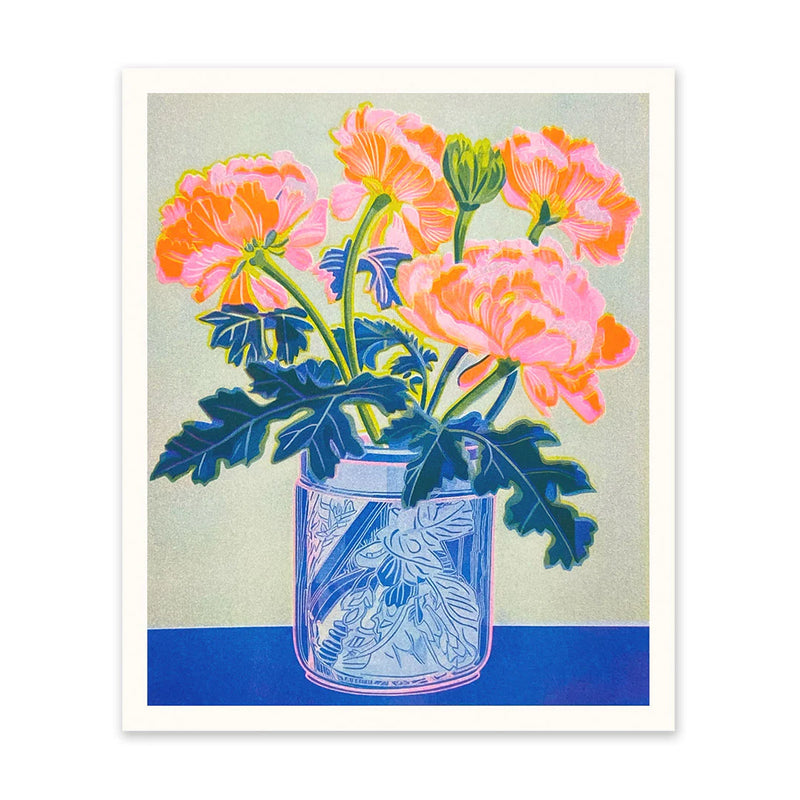 Neon Peonies Riso Print