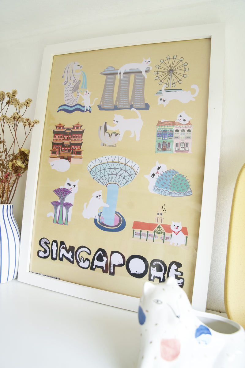 Cats Invade Singapore Landmarks Print