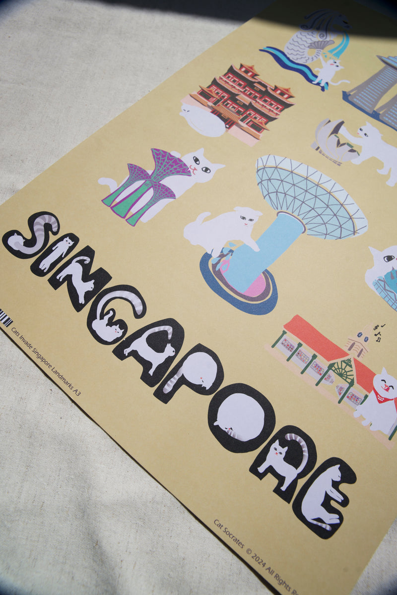 Cats Invade Singapore Landmarks Print