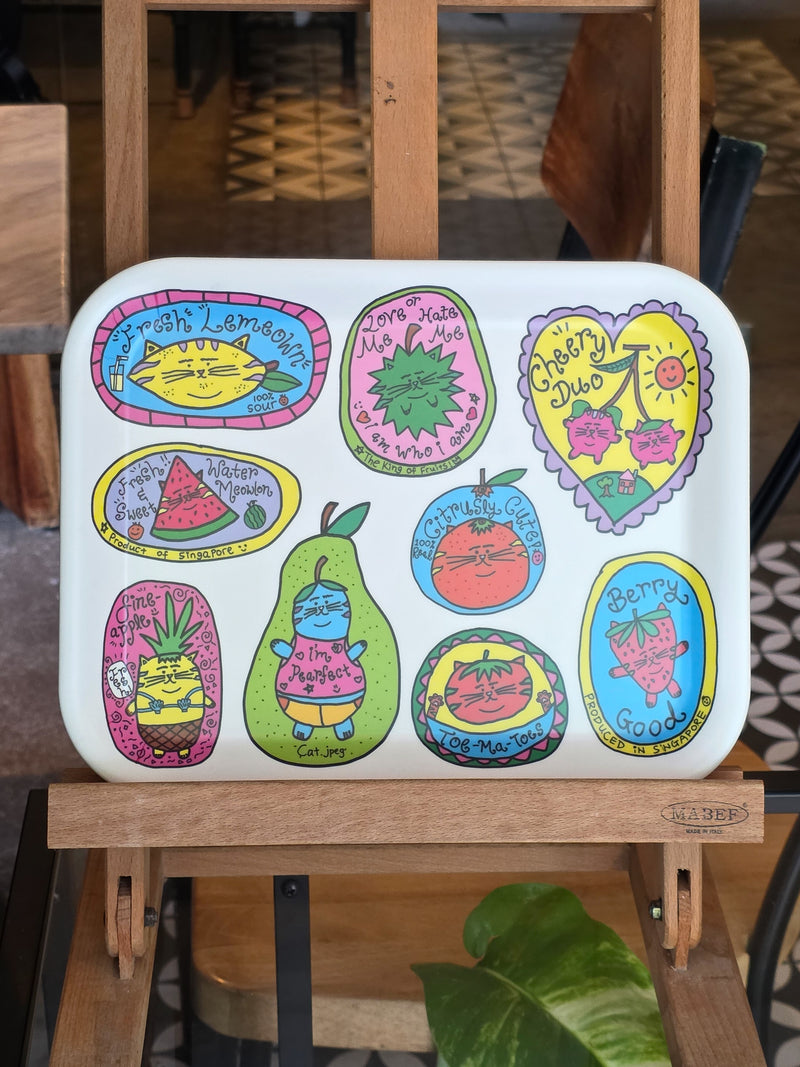 Fruity Cats by Cat.jpeg Bamboo Tray