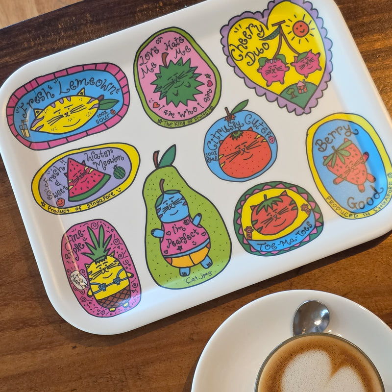 Fruity Cats by Cat.jpeg Bamboo Tray