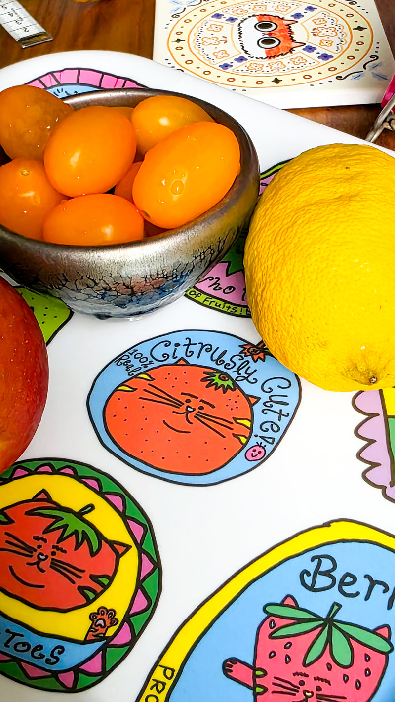 Fruity Cats by Cat.jpeg Bamboo Tray