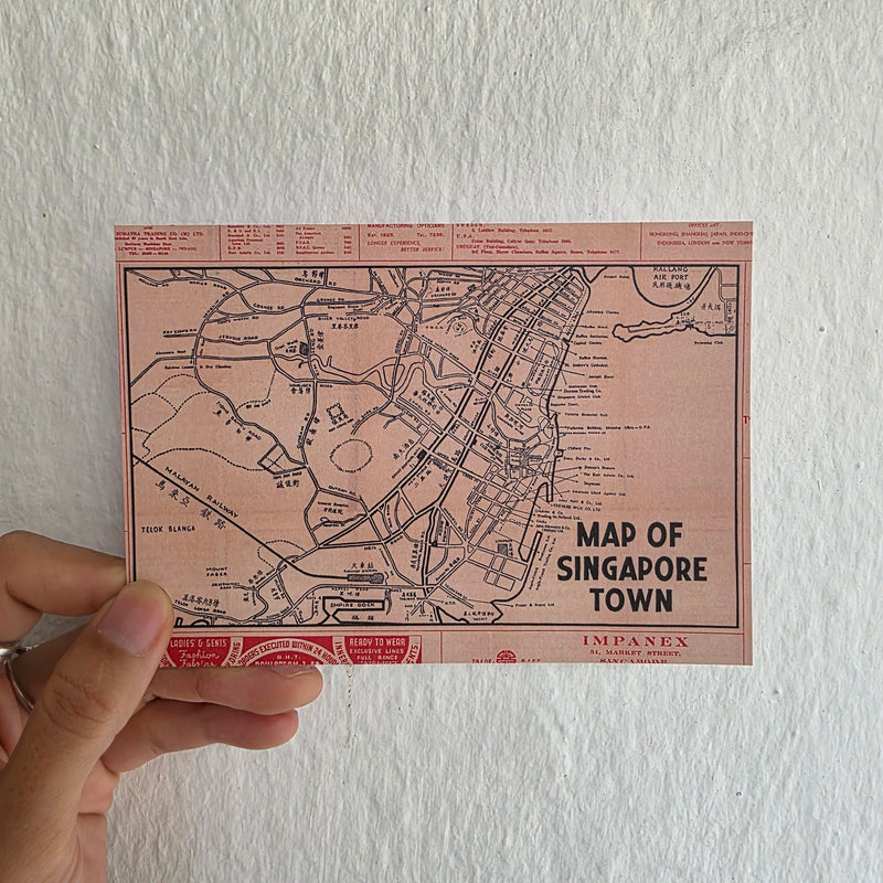 Vintage Singapore Map Postcard