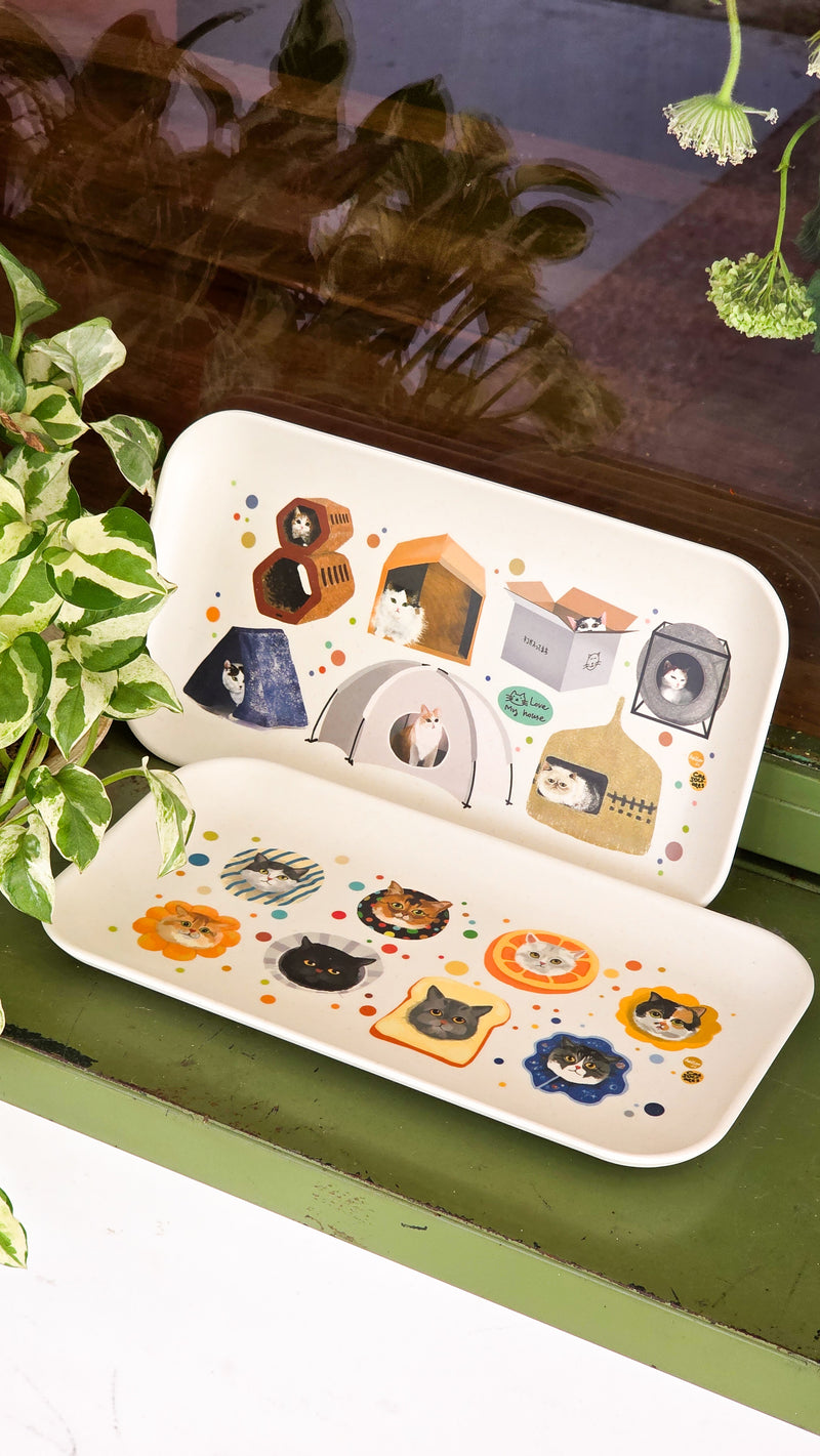 Neko kao Cat face Bamboo Tray