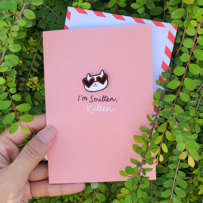 Smitten Kitten Enamel Pin Greeting Card