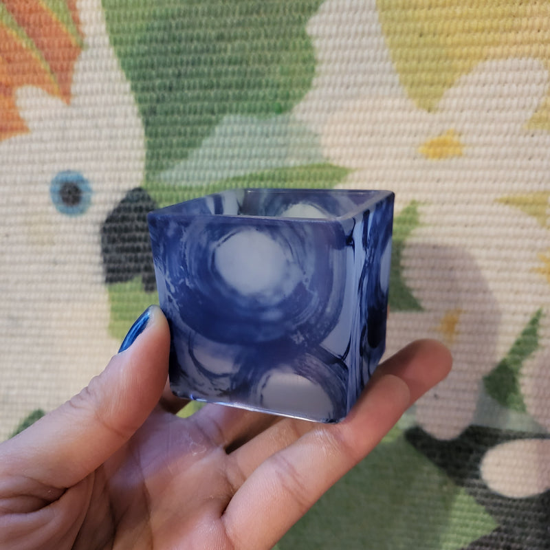 Blue shades glass tea light holder