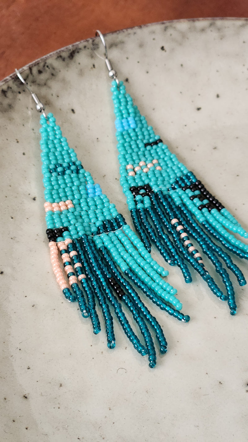 Blue Bird Fringe Beads Handmade Earring