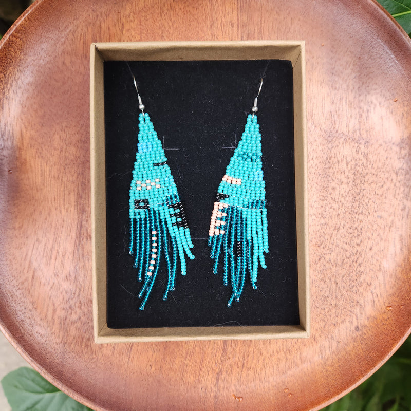 Blue Bird Fringe Beads Handmade Earring