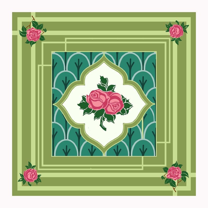 Rose Tile Silk Scarf - Meadow Green
