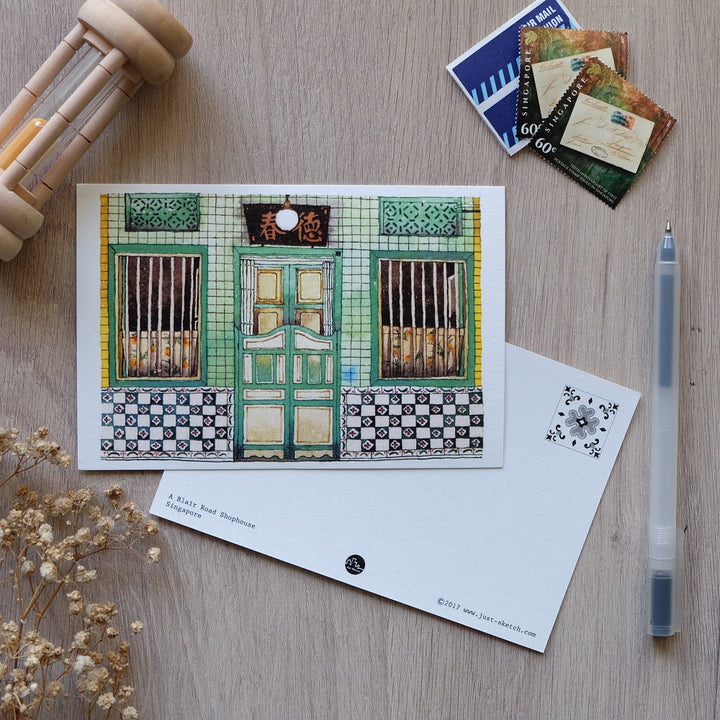 Singapore Shophouse Front Door Postcard Set – Cat Socrates Online