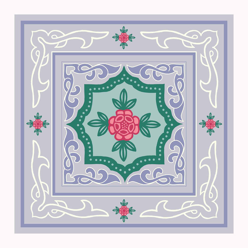 Rose Tile Silk Scarf - Grey
