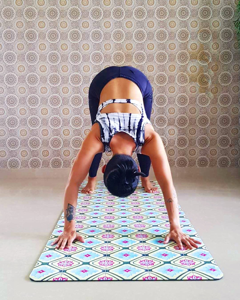 Vegan Suede Yoga Mat - Peranakan Yellow Tile