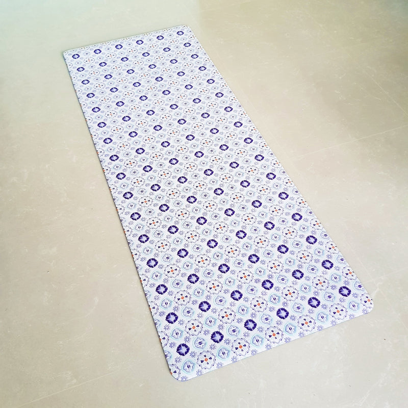 Vegan Suede Yoga Mat - Peranakan tile Blue