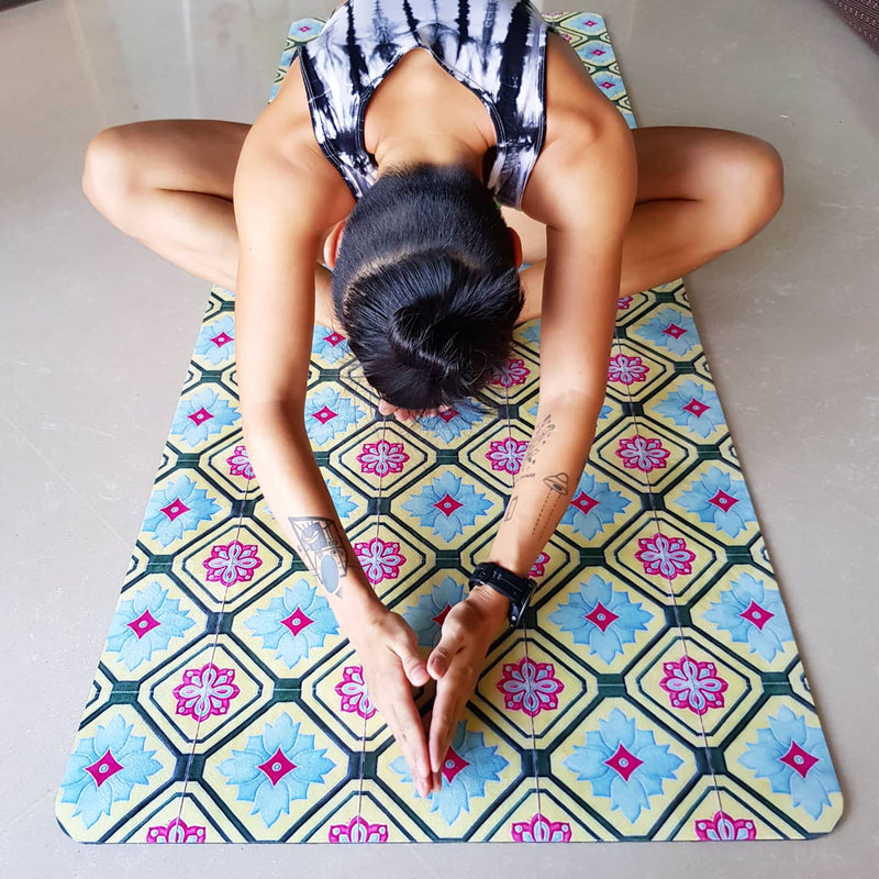 Vegan Suede Yoga Mat - Peranakan Yellow Tile
