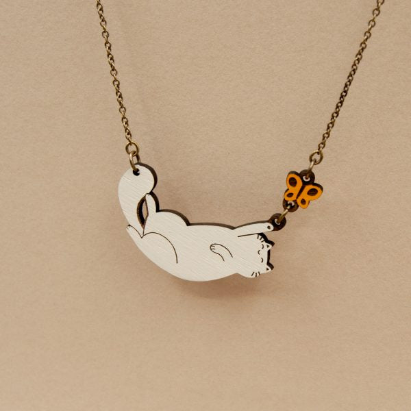 Cat with a butterfly Necklace