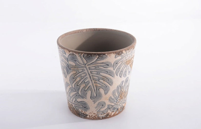 Ceramic Antique style Monstera Print pot