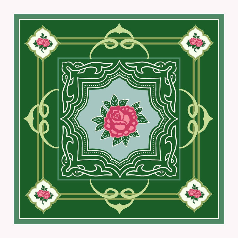 Rose Tile Silk Scarf - Green